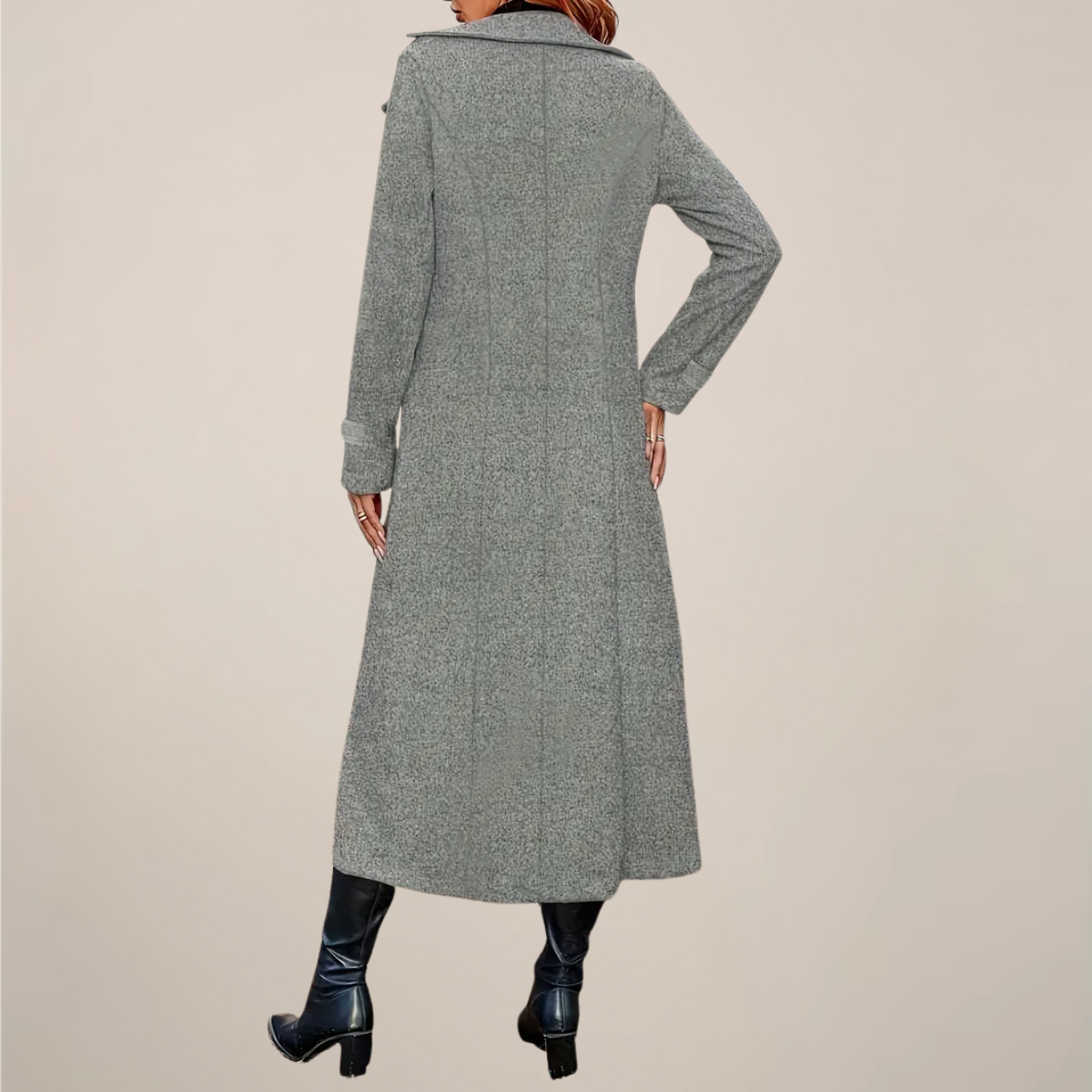 Women’s Double-Breasted Long Overcoat – Tailored Lapel Design for Autumn & Winter