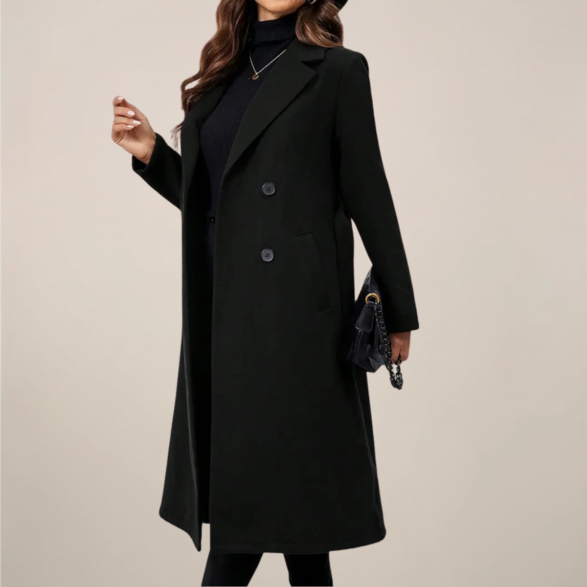 Women’s Double-Breasted Long Overcoat – Belted Tailored Fit for Autumn & Winter