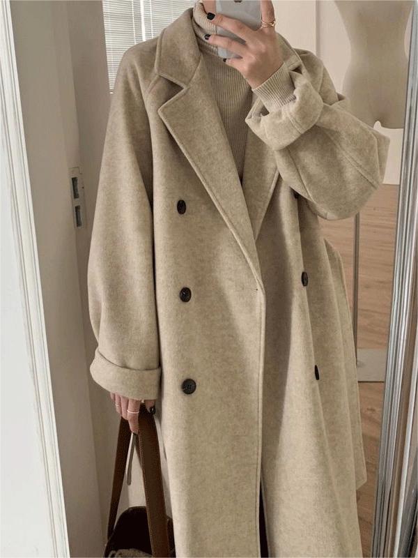 Women’s Long Coat – Oversized, Three-Button, Notch Lapel