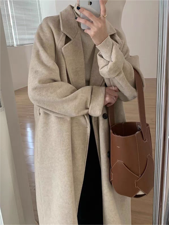Women’s Long Coat – Oversized, Three-Button, Notch Lapel