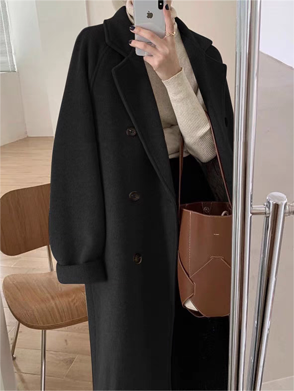 Women’s Long Coat – Oversized, Three-Button, Notch Lapel