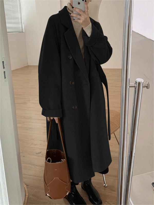 Women’s Long Coat – Oversized, Three-Button, Notch Lapel