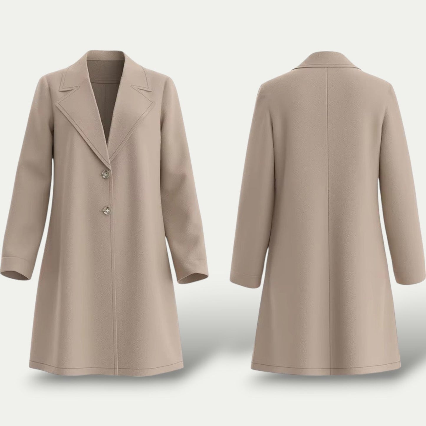 Women’s Beige Long Winter Overcoat – Elegant Lapel Wool-Style Coat