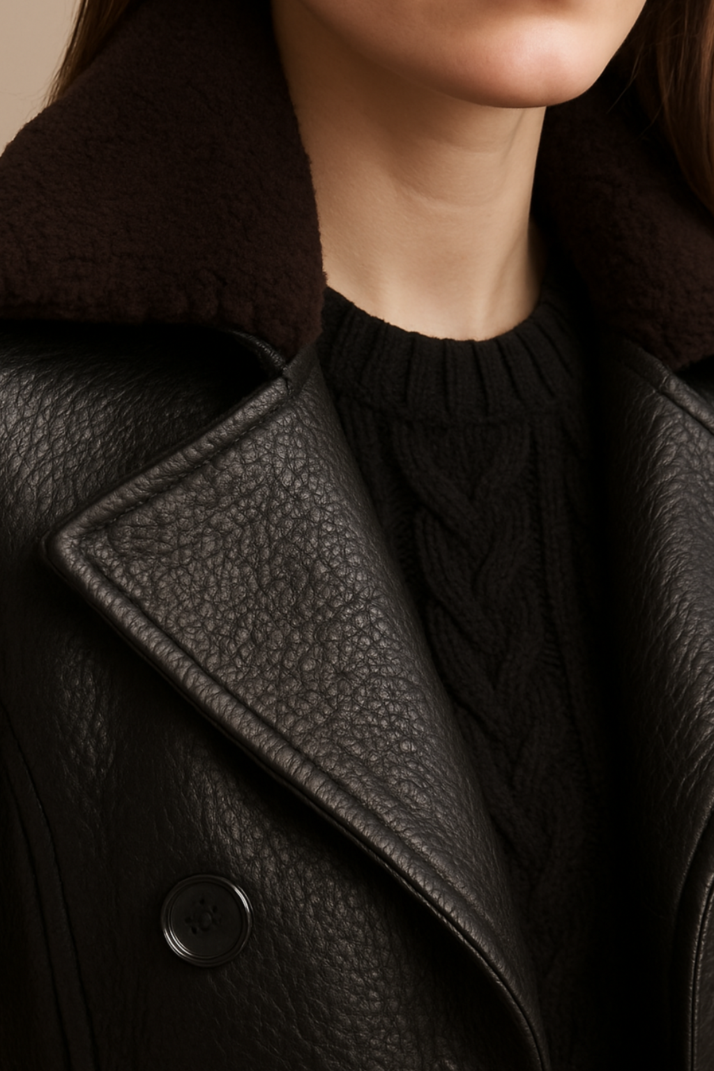 Women’s Black Leather-Look Trenchcoat – Belted, Double-Breasted