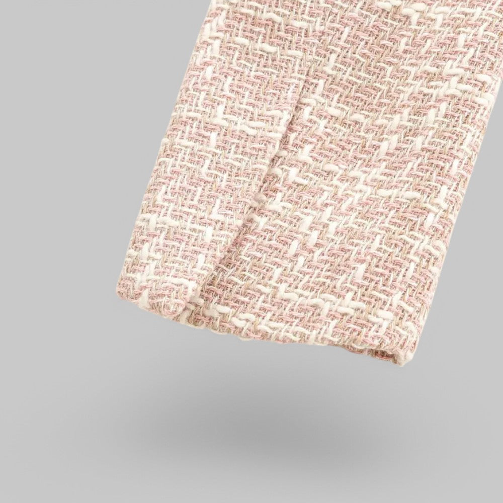Women's Classic Double-Breasted Pink Tweed Blazer