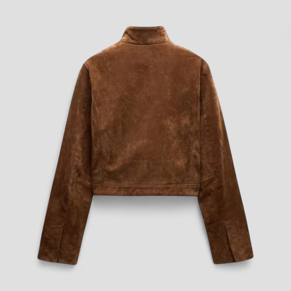 Women’s Cropped Suede-Style Jacket with Zip Detail
