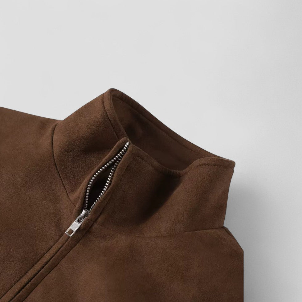 Women’s Cropped Suede-Style Jacket with Zip Detail