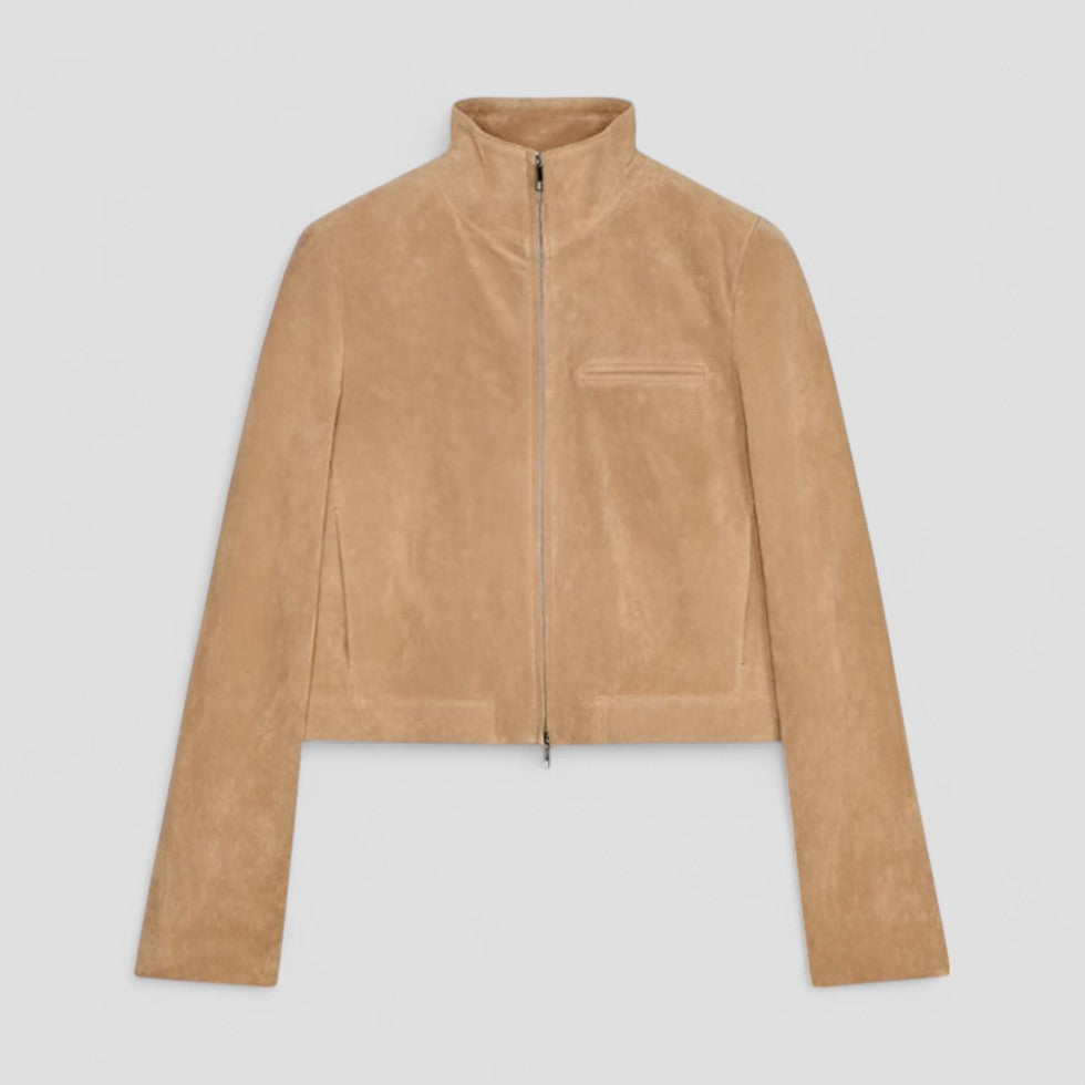 Women’s Cropped Suede-Style Jacket with Zip Detail