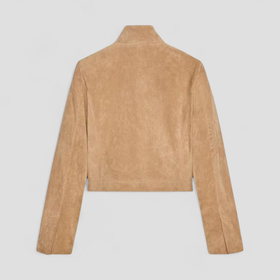 Women’s Cropped Suede-Style Jacket with Zip Detail