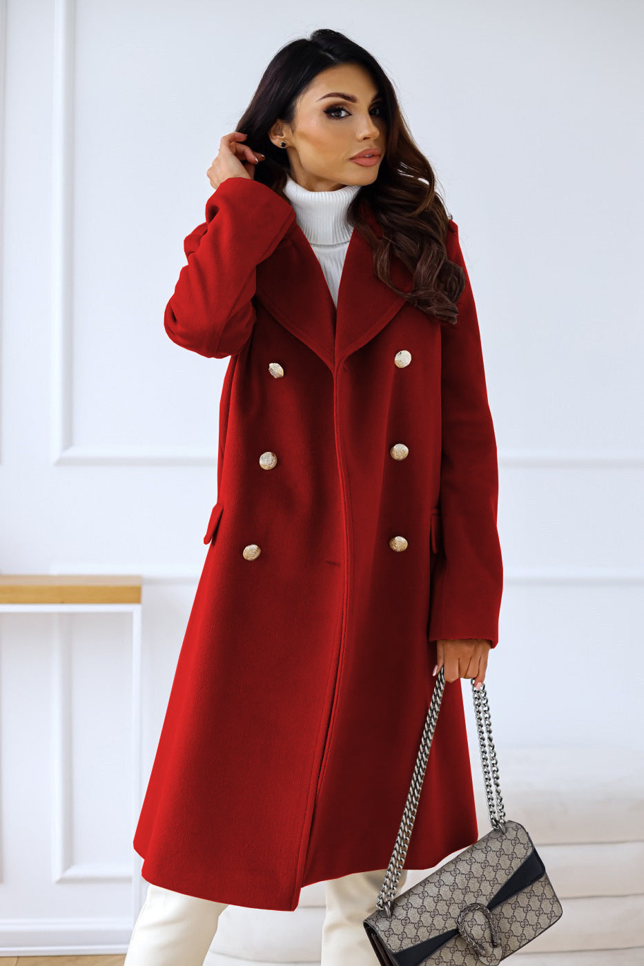 Women’s Double-Breasted Long Coat – Tailored Winter Coat