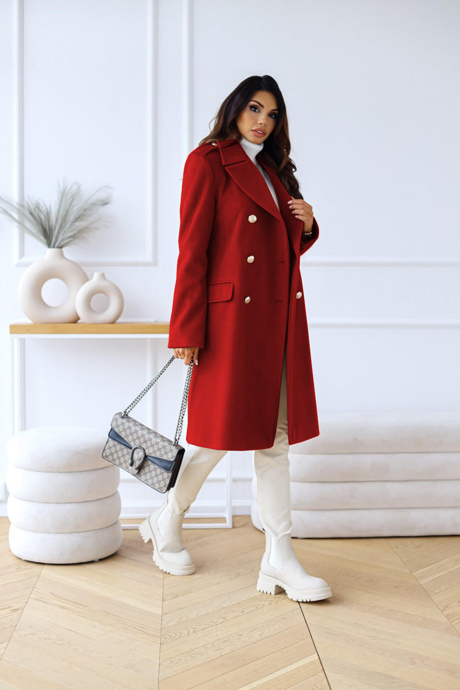 Women’s Double-Breasted Long Coat – Tailored Winter Coat