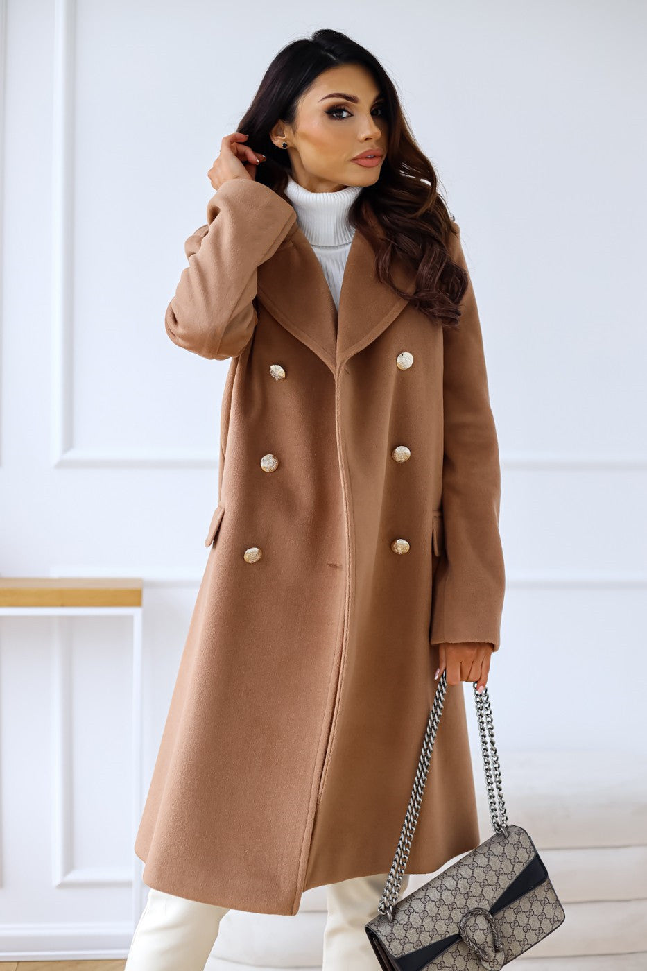 Women’s Double-Breasted Long Coat – Tailored Winter Coat