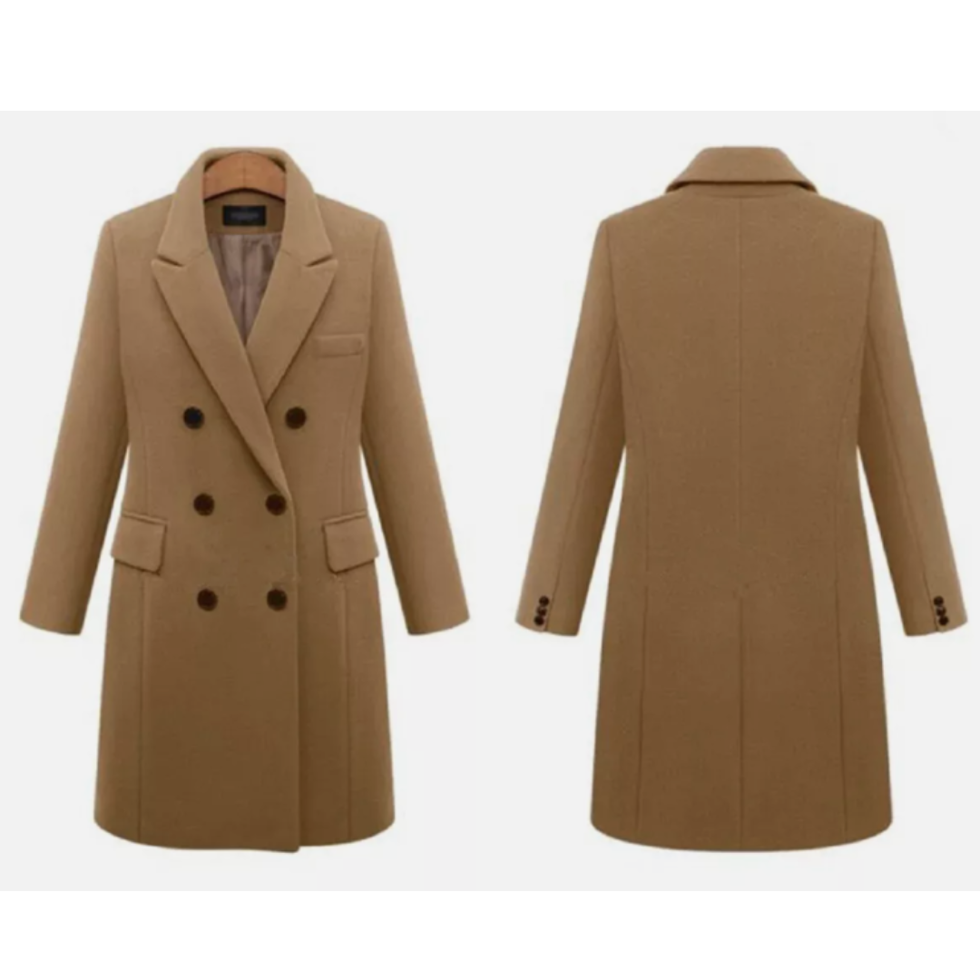 Women’s Double-Breasted Long Coat with Tailored Lapels – Smart Casual and Formal