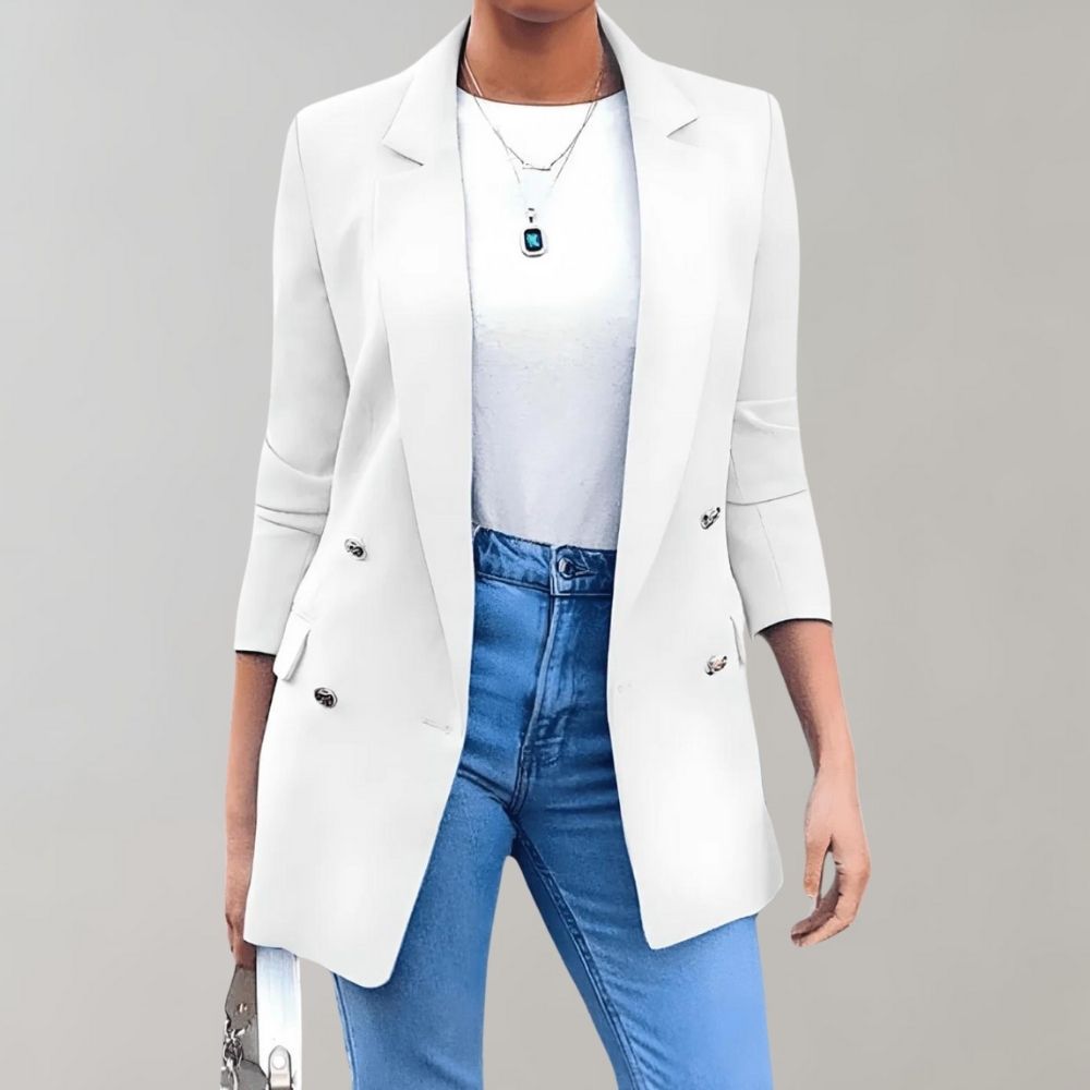 Women's Double-Breasted Longline Blazer – Smart Casual Elegance