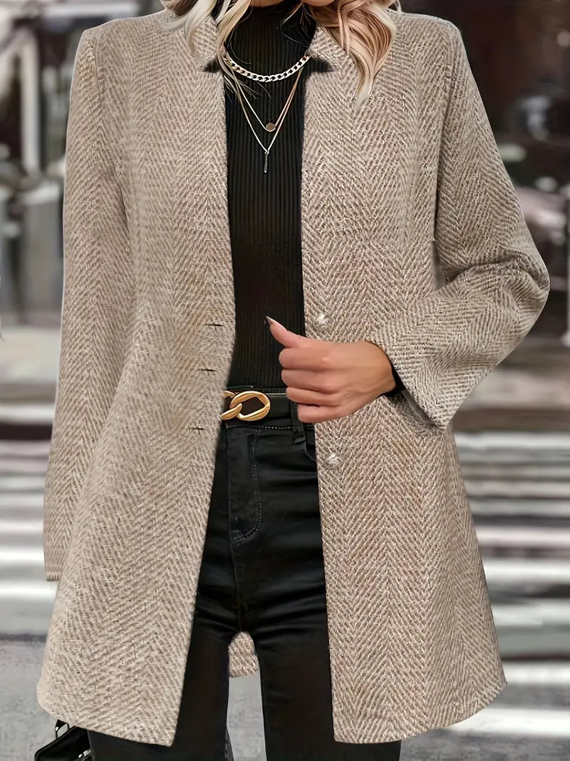 Women’s Herringbone Coat – Longline Tailored Style