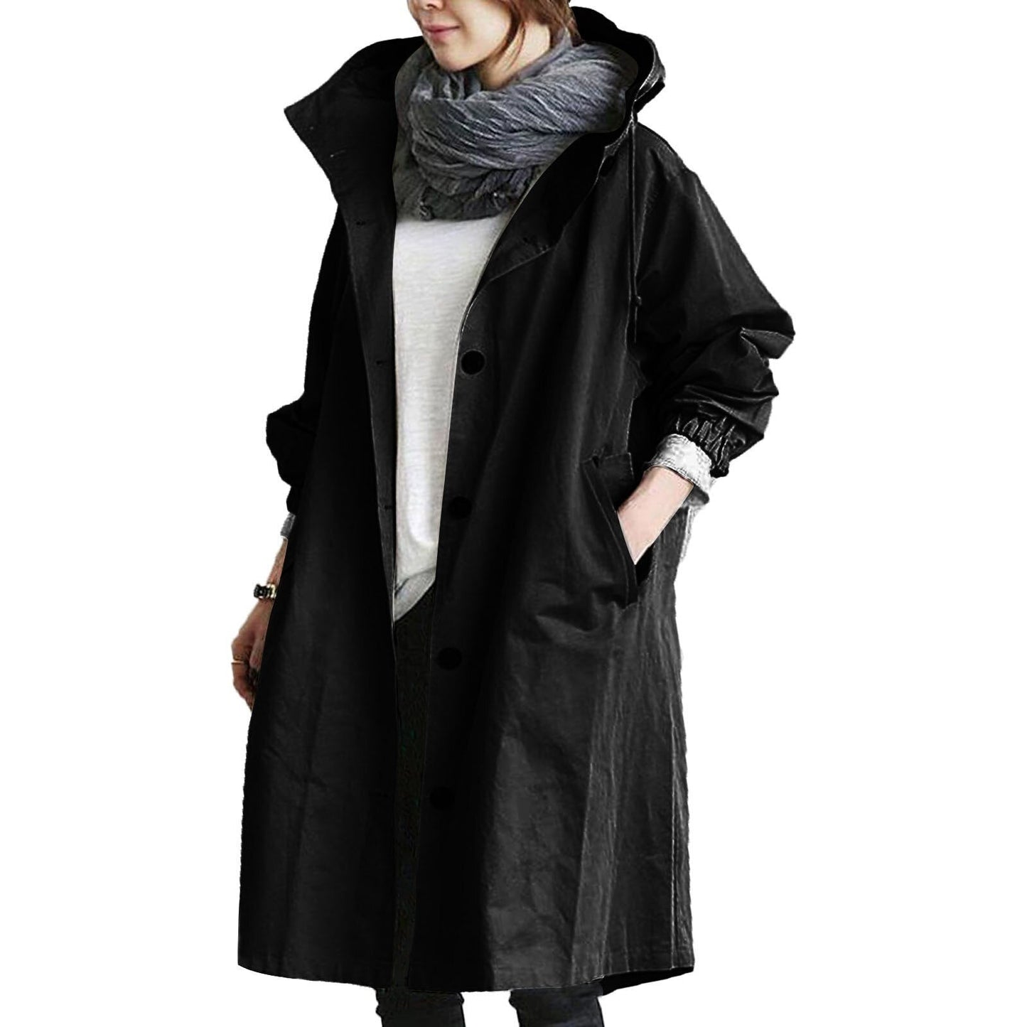 Women’s Hooded Long Coat – All-Season Casual Outerwear