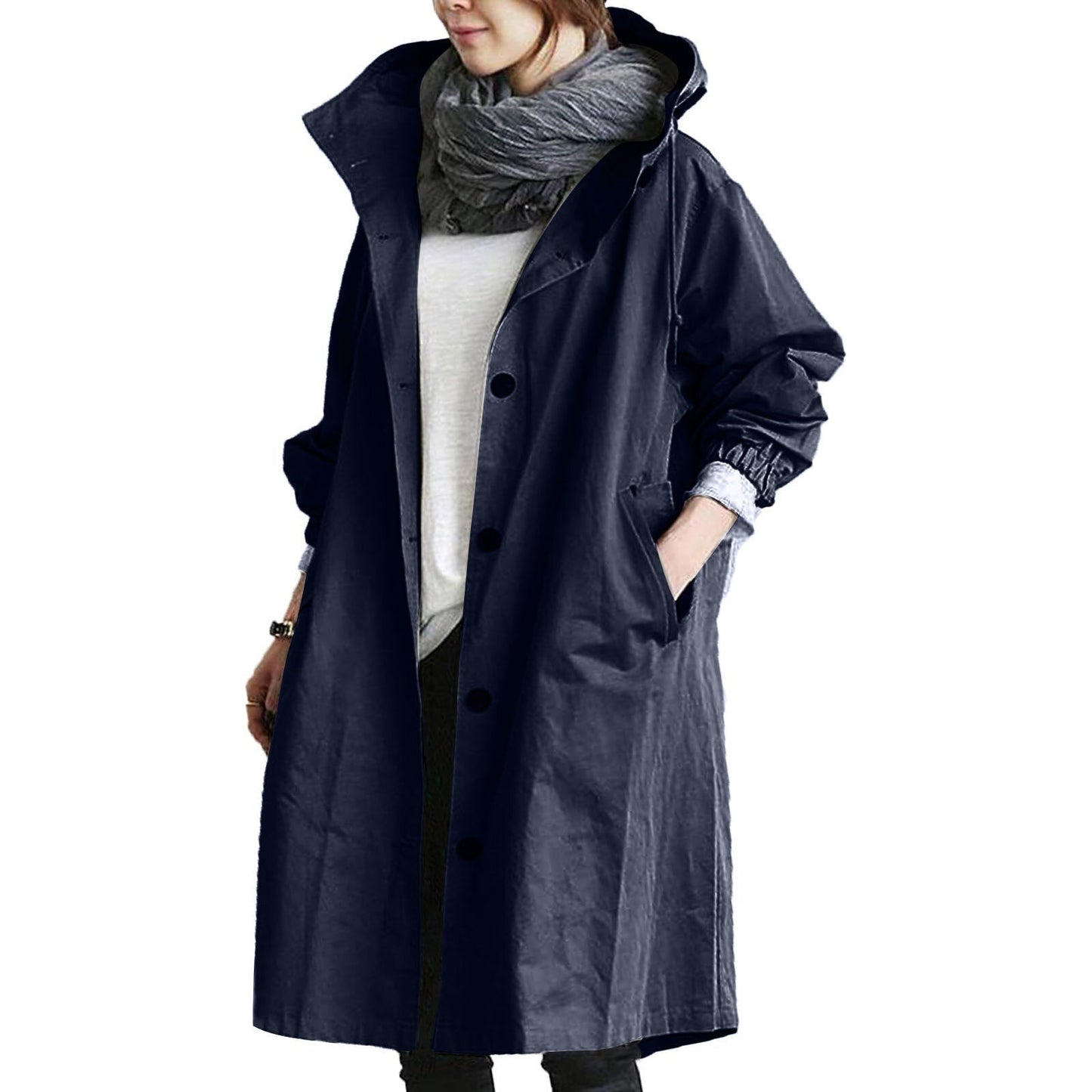 Women’s Hooded Long Coat – All-Season Casual Outerwear
