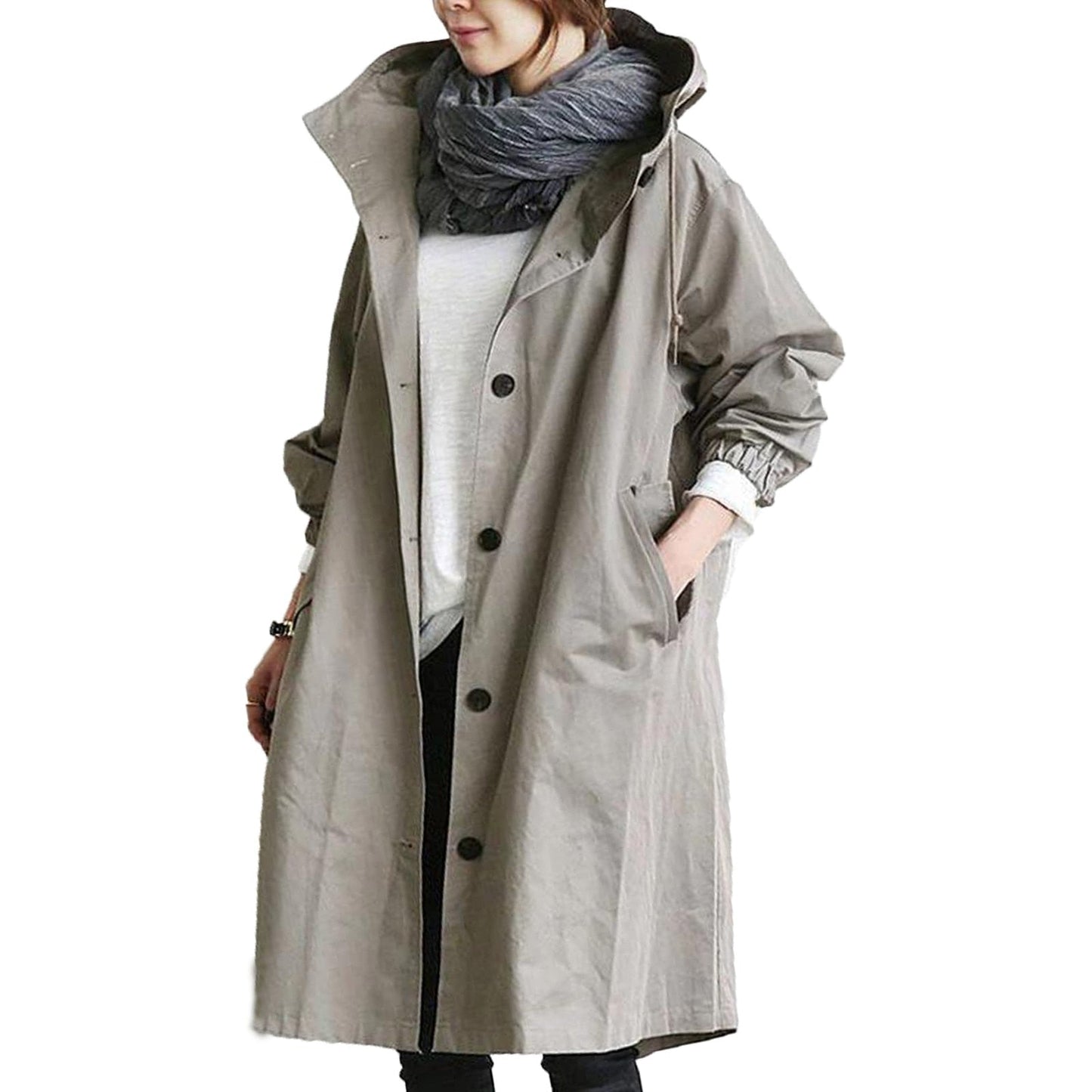 Women’s Hooded Long Coat – All-Season Casual Outerwear