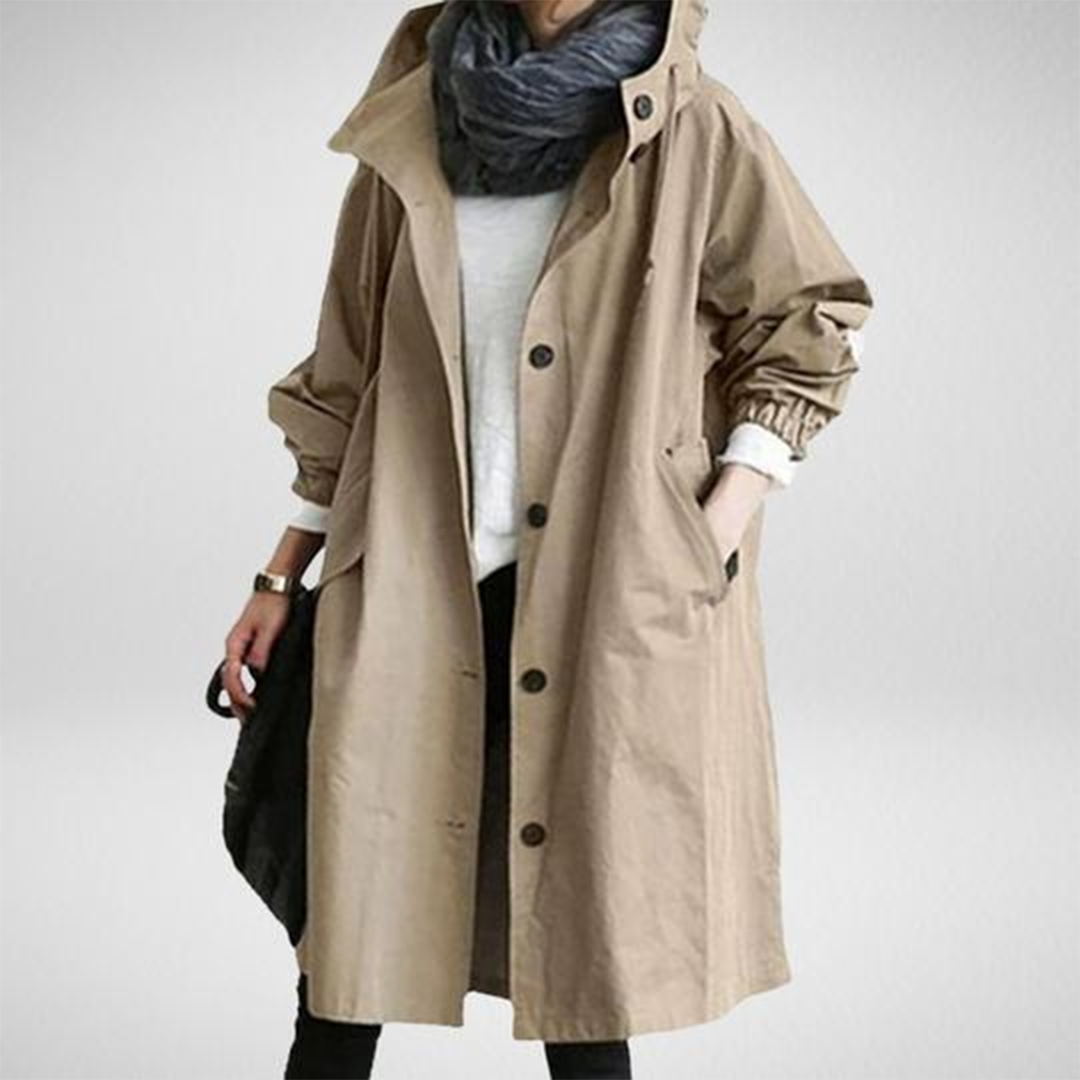 Women’s Hooded Long Coat – All-Season Casual Outerwear