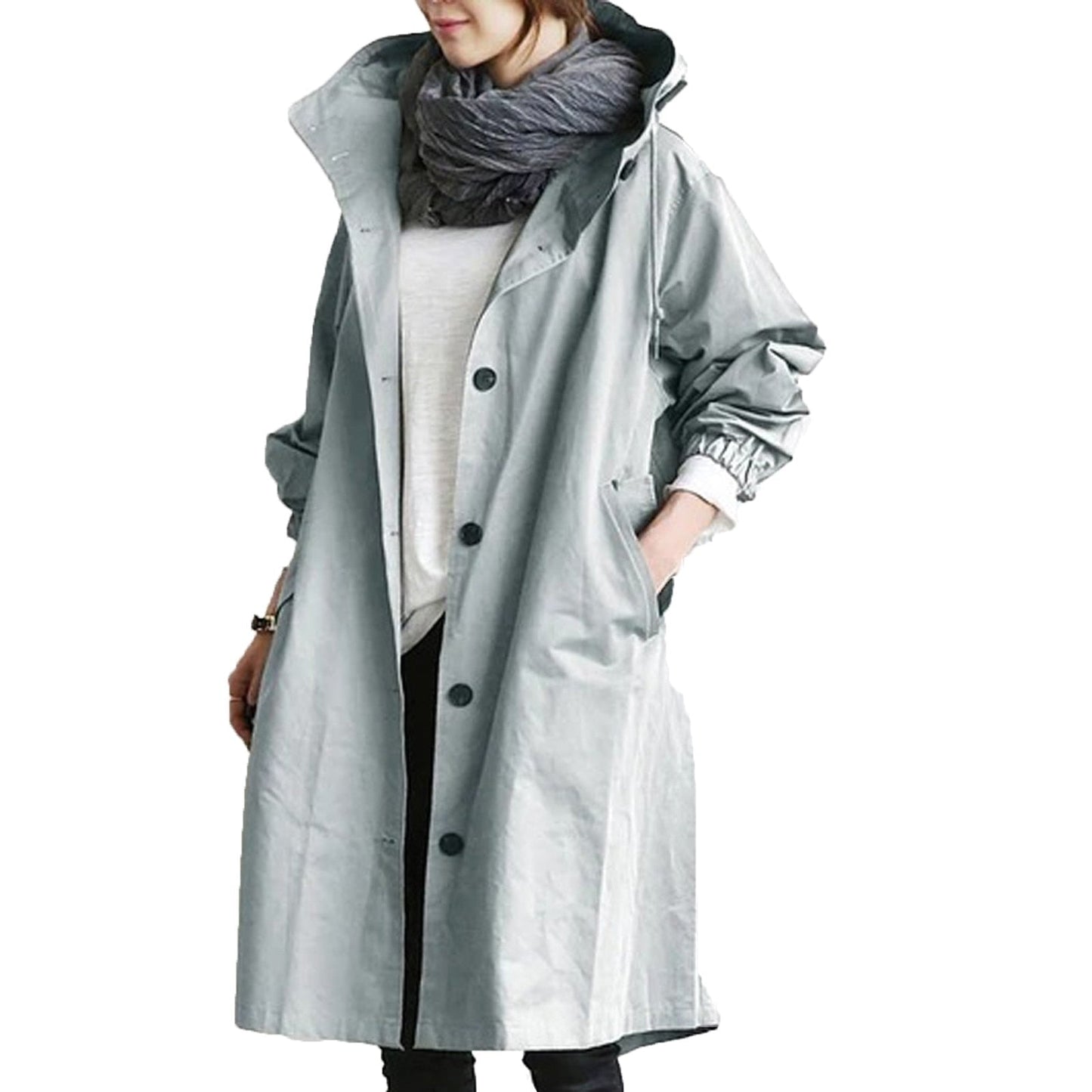Women’s Hooded Long Coat – All-Season Casual Outerwear