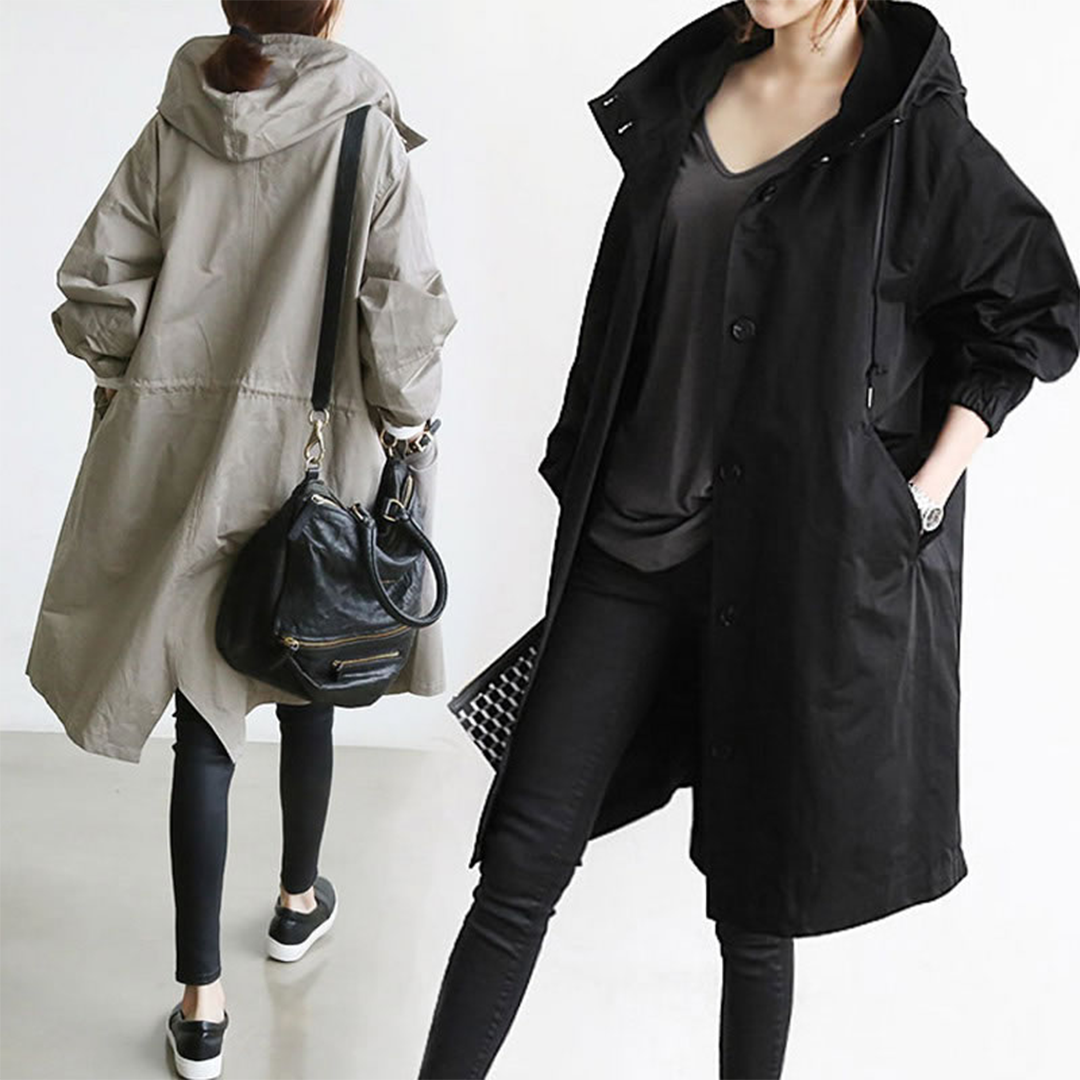 Women’s Hooded Long Coat – All-Season Casual Outerwear