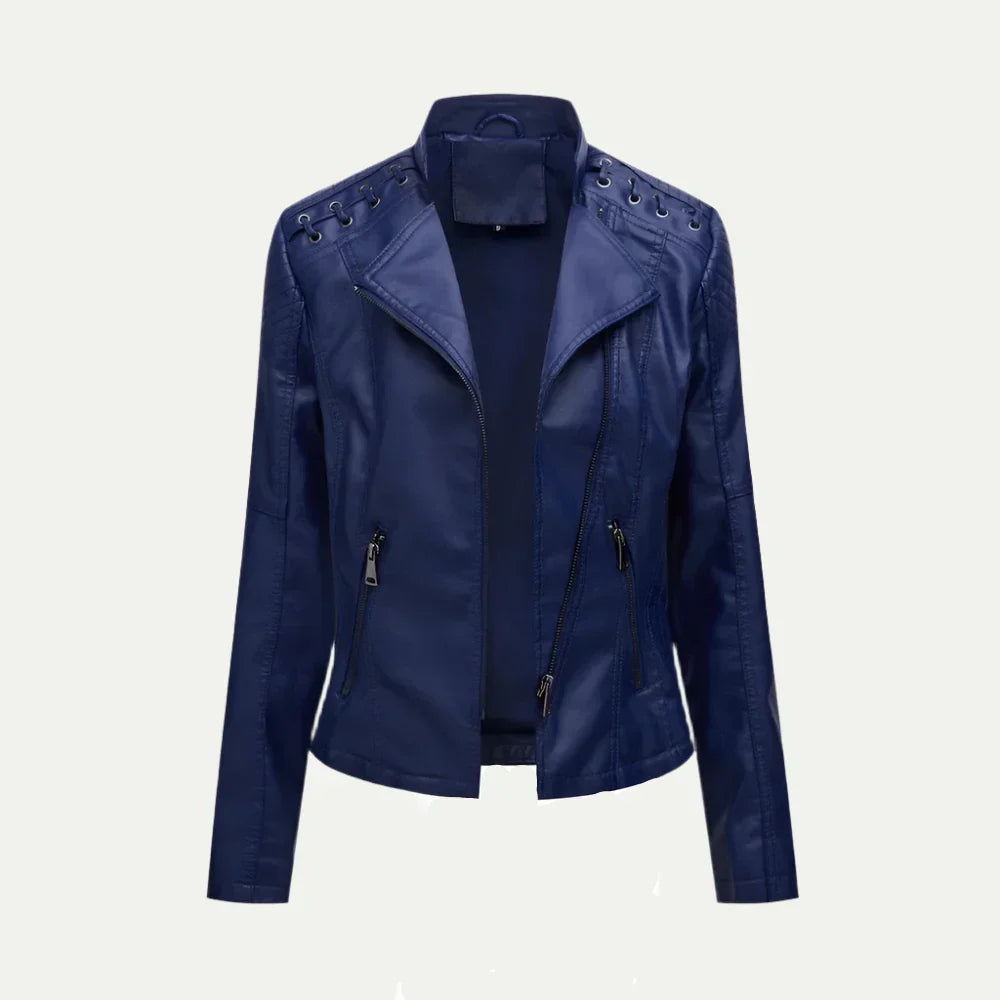 Women’s Leather Jacket – Asymmetric Zip & Quilted Shoulder Detail