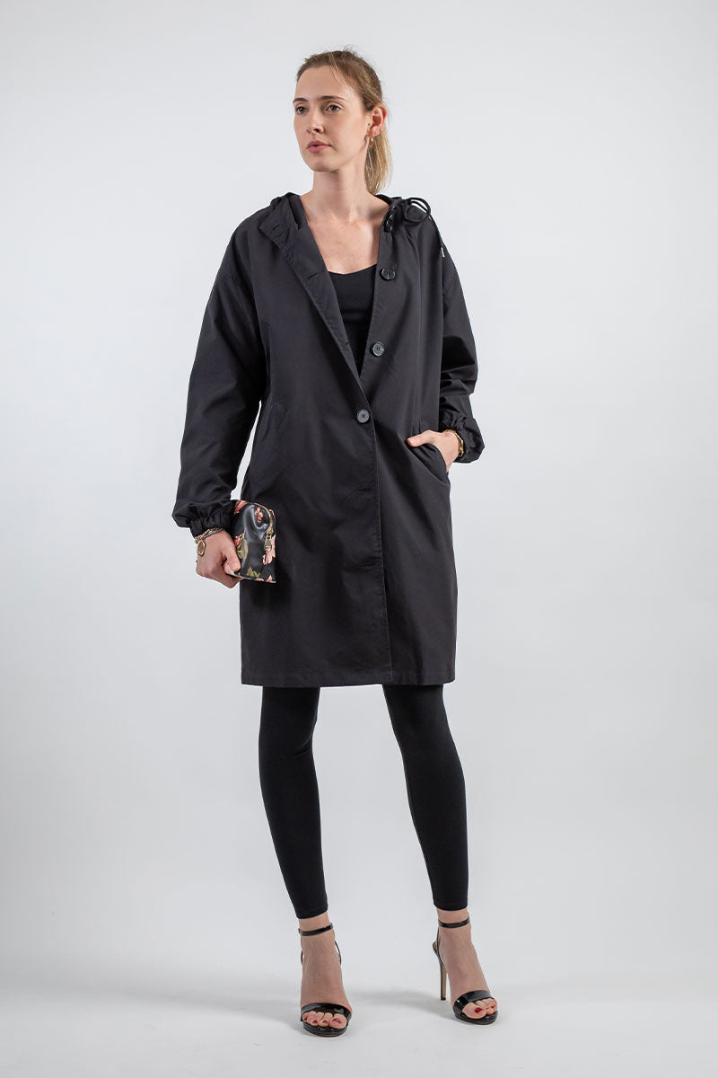 Women’s Lightweight Hooded Coat – Casual Longline Button-Up Jacket