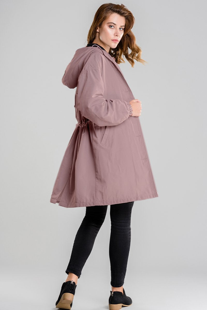 Women’s Lightweight Hooded Coat – Casual Longline Button-Up Jacket