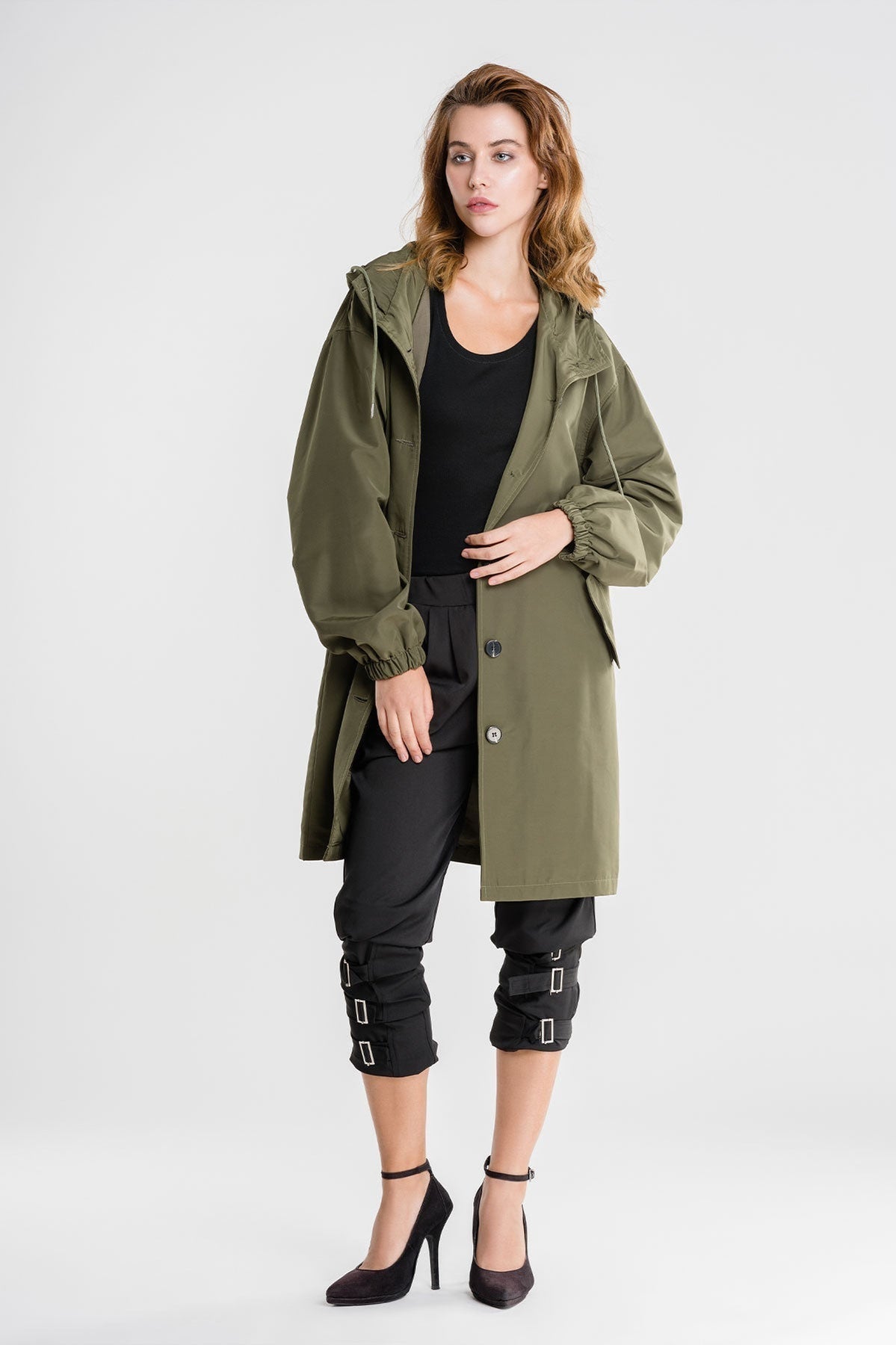Women’s Lightweight Hooded Coat – Casual Longline Button-Up Jacket