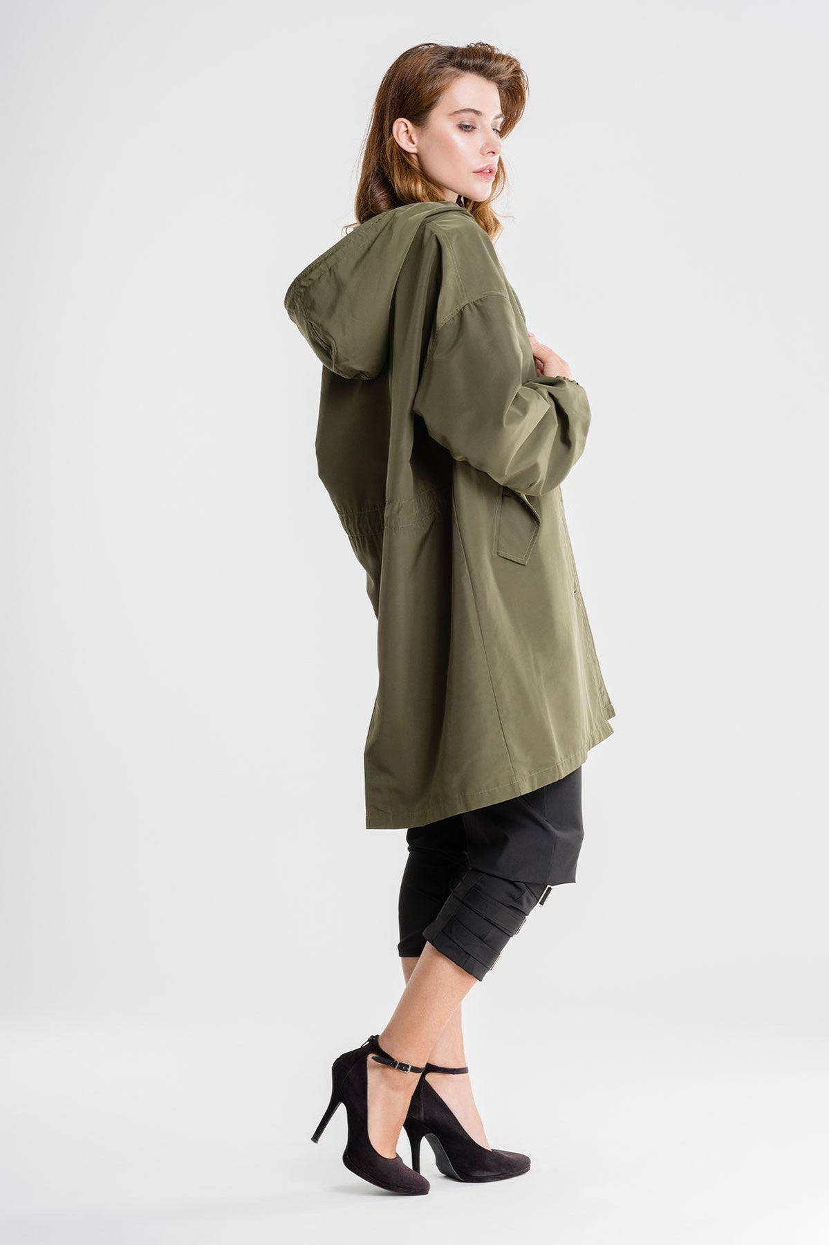 Women’s Lightweight Hooded Coat – Casual Longline Button-Up Jacket
