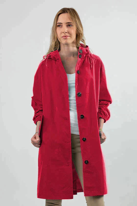 Women’s Lightweight Hooded Coat – Casual Longline Button-Up Jacket