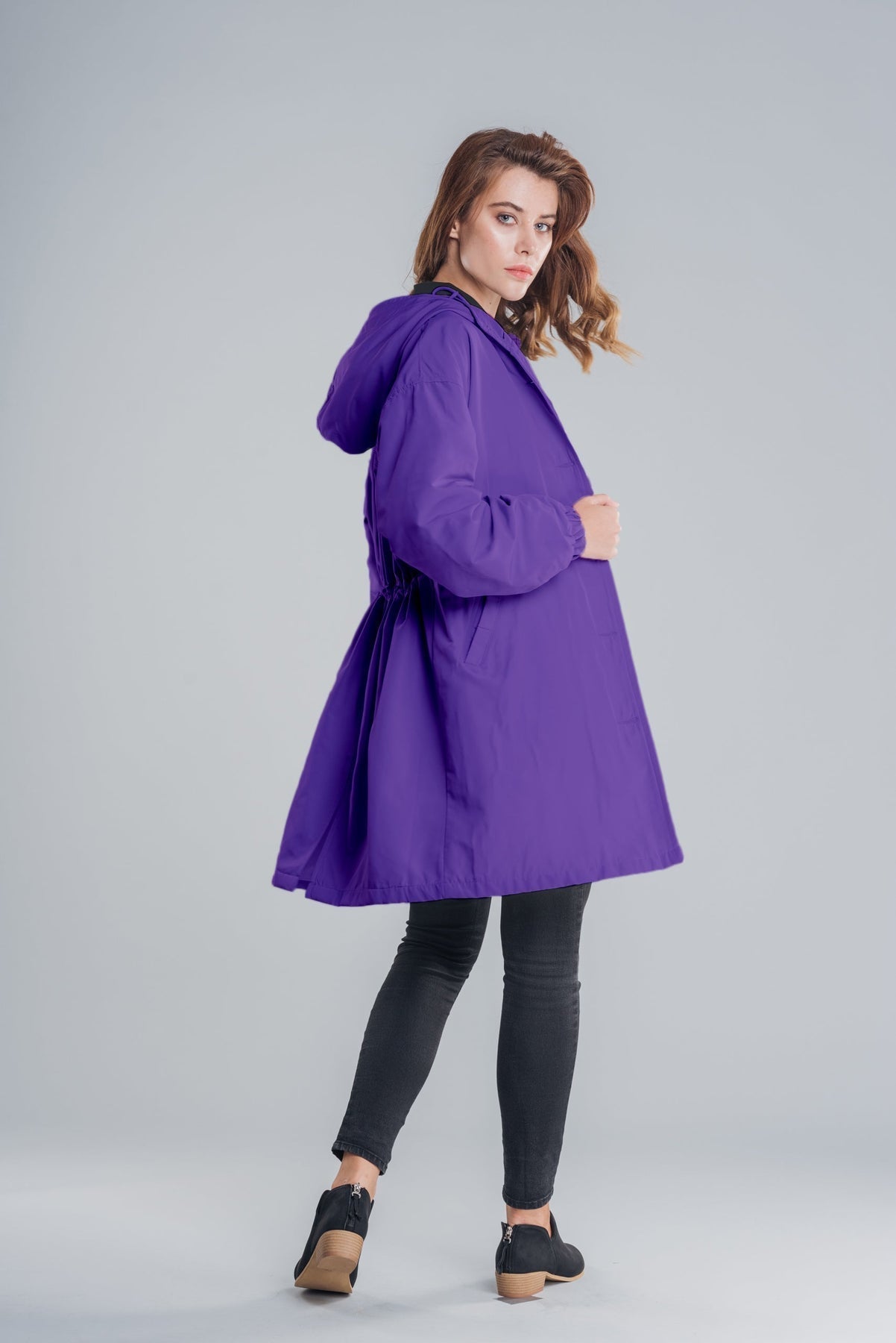 Women’s Lightweight Hooded Coat – Casual Longline Button-Up Jacket