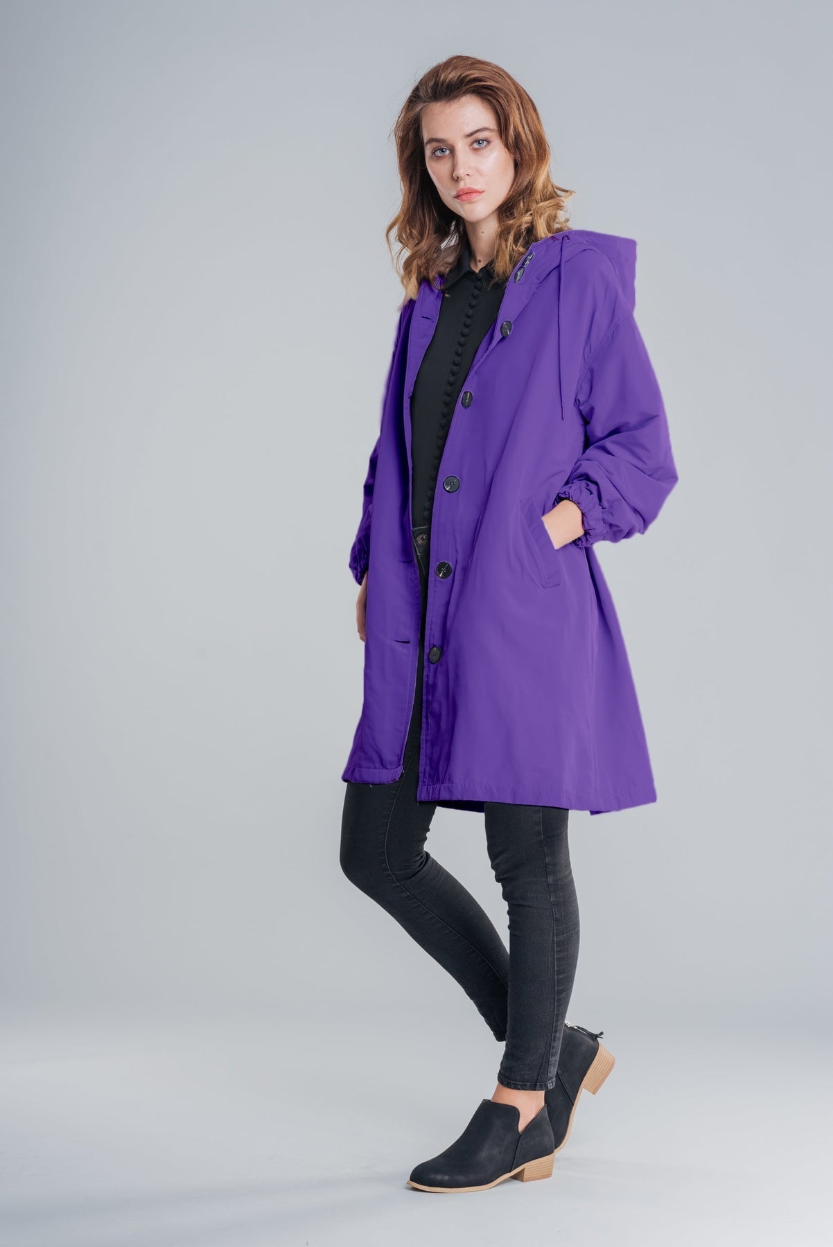 Women’s Lightweight Hooded Coat – Casual Longline Button-Up Jacket