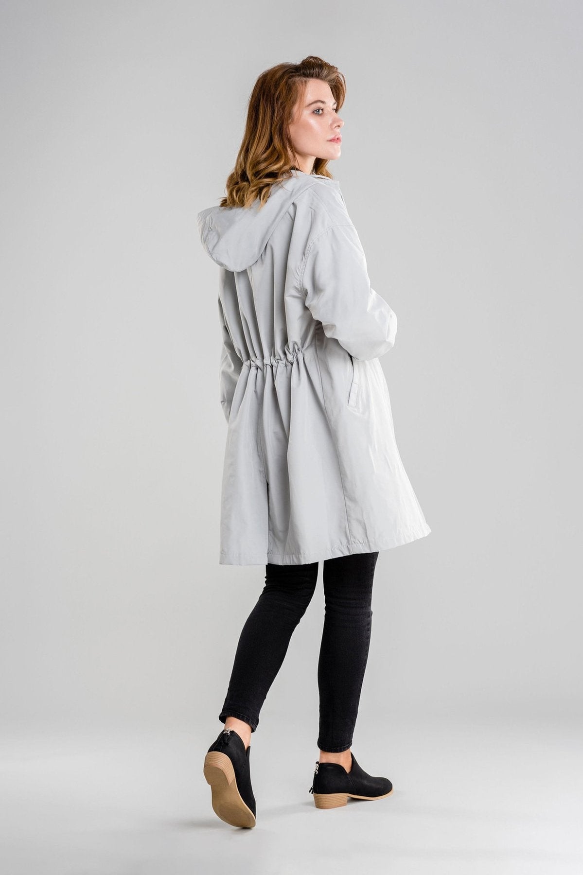 Women’s Lightweight Hooded Coat – Casual Longline Button-Up Jacket