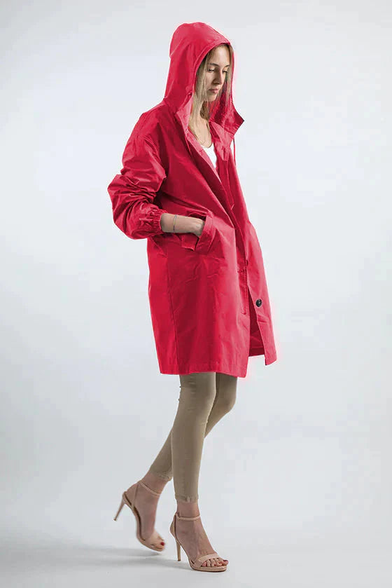 Women’s Lightweight Hooded Coat – Casual Longline Button-Up Jacket