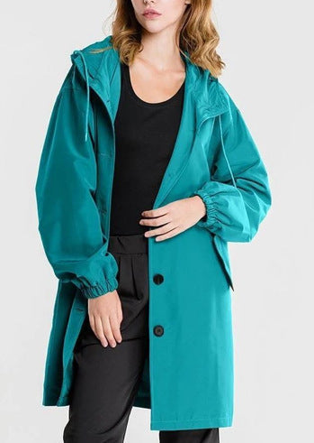 Women’s Lightweight Hooded Coat – Casual Longline Button-Up Jacket