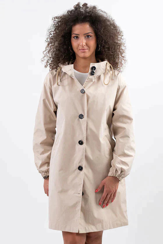 Women’s Lightweight Hooded Coat – Casual Longline Button-Up Jacket