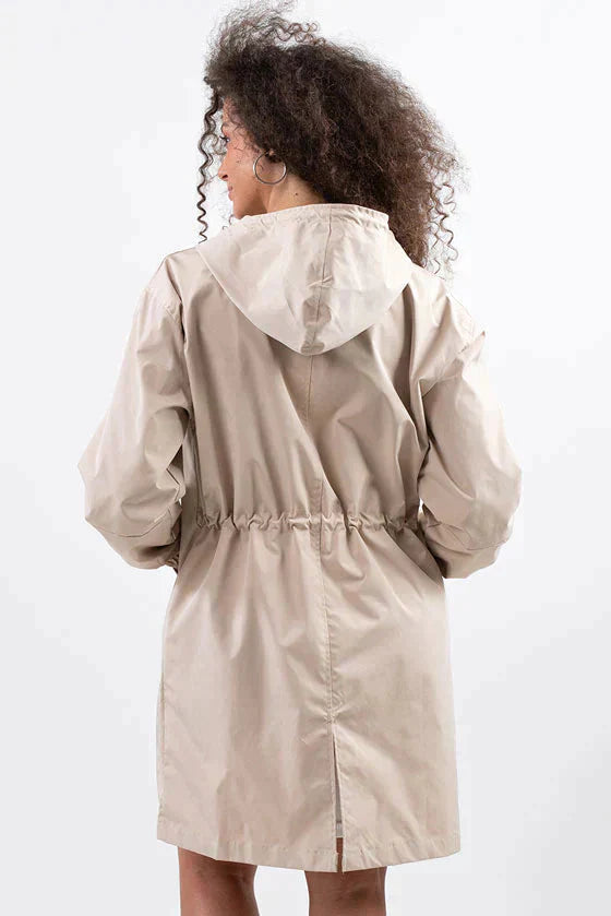 Women’s Lightweight Hooded Coat – Casual Longline Button-Up Jacket