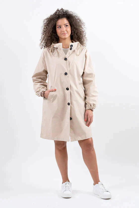 Women’s Lightweight Hooded Coat – Casual Longline Button-Up Jacket