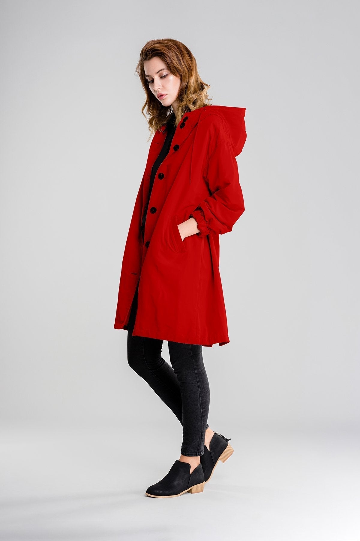 Women’s Lightweight Hooded Coat – Casual Longline Button-Up Jacket