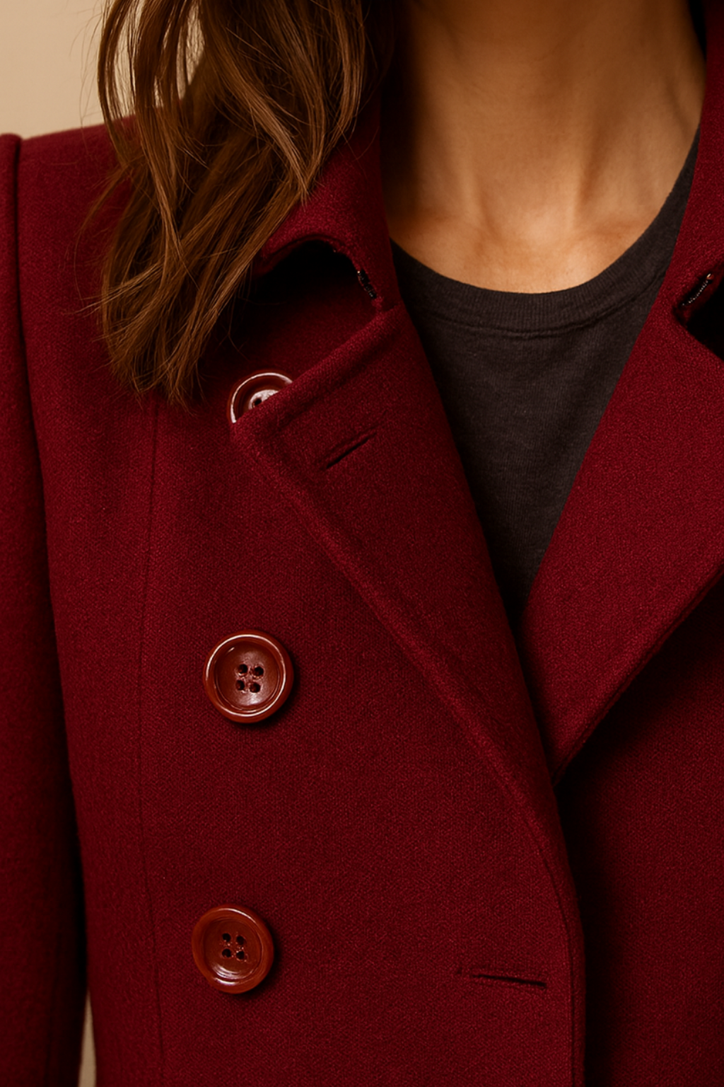 Women’s Long Coat – Double-Breasted, Mid-Length, Classic Collar