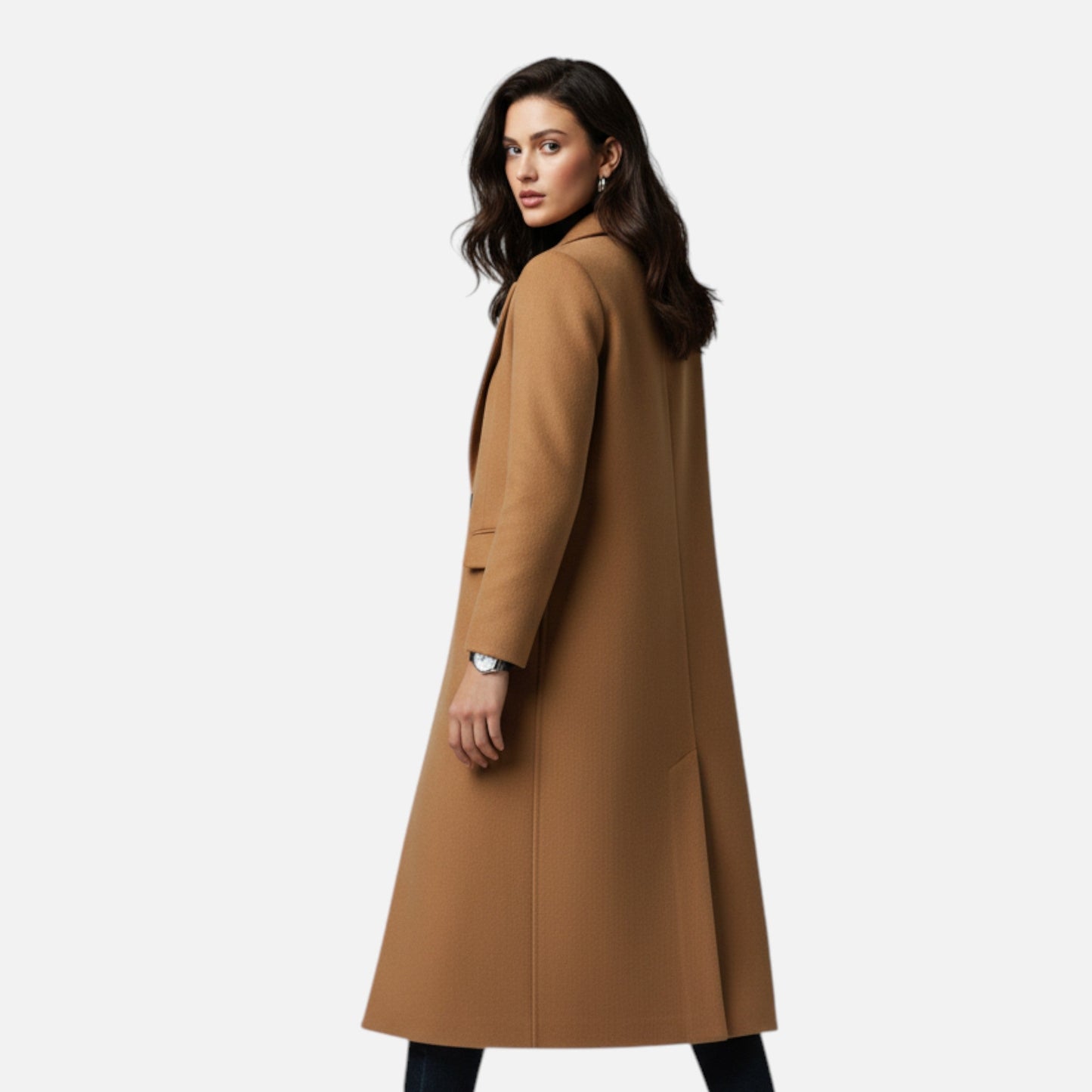 Women’s Long Lapel Winter Overcoat – Timeless Tailored Elegance