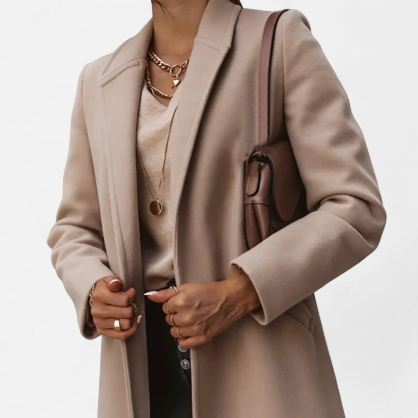 Women’s Long Lapel Winter Overcoat – Timeless Tailored Elegance