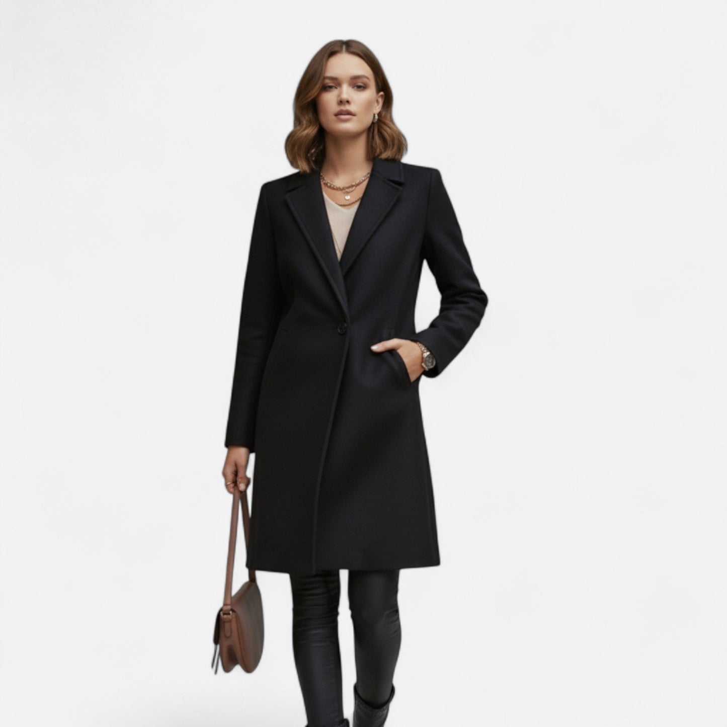 Women’s Long Lapel Winter Overcoat – Timeless Tailored Elegance