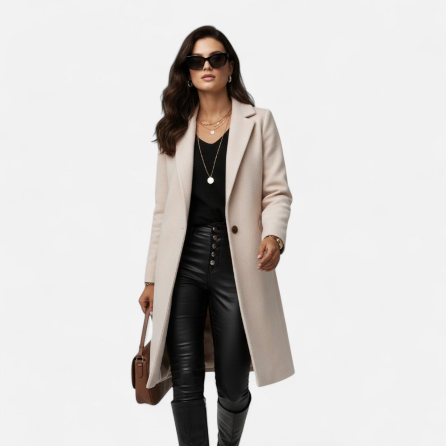 Women’s Long Lapel Winter Overcoat – Timeless Tailored Elegance