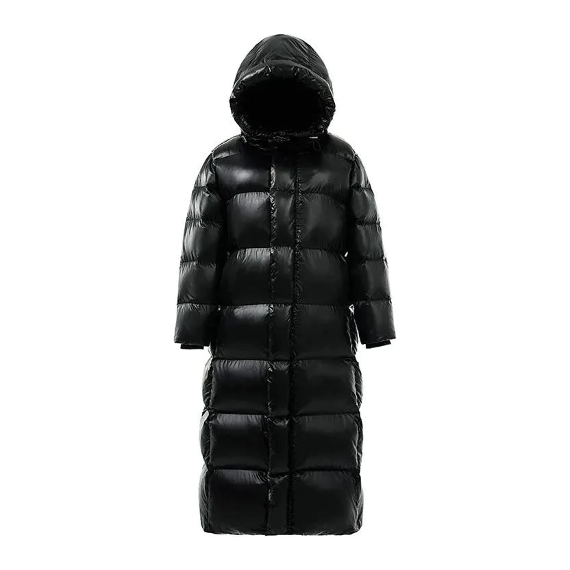Women’s Long Padded Winter Coat – Hooded – Full-Length – Quilted Design
