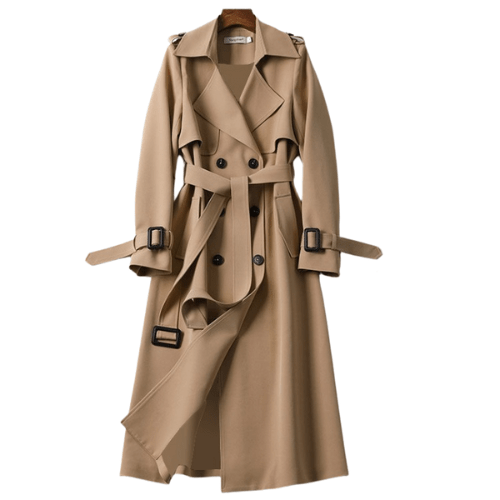 Women’s Longline Double-Breasted Trench Coat – Timeless Belted Design