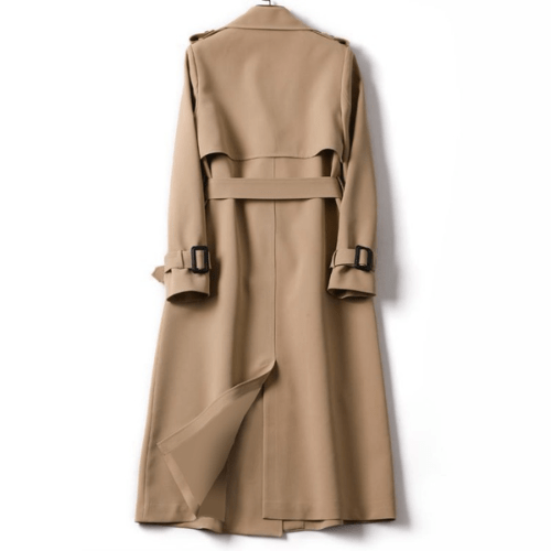 Women’s Longline Double-Breasted Trench Coat – Timeless Belted Design