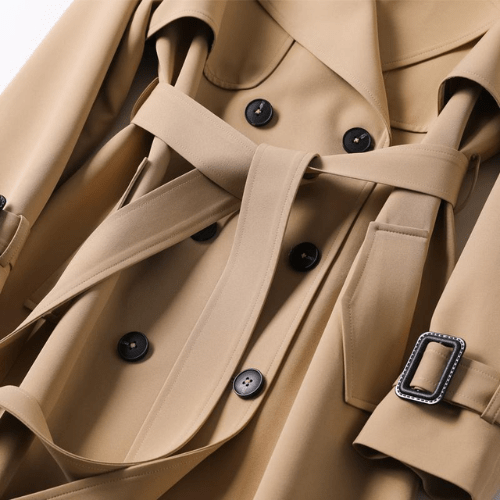 Women’s Longline Double-Breasted Trench Coat – Timeless Belted Design