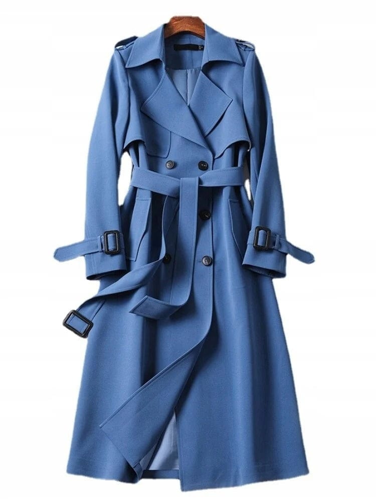 Women’s Longline Double-Breasted Trench Coat – Timeless Belted Design